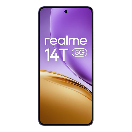 realme 14T smartphone 5g, 8+256 GB, 5260 mAh batteri, dimensity 6300 chipsats, IP69-vattentät, 50 MP-kamera, 120 Hz skärm med ögonvänlig effekt, lila, Amazon exklusiv (utan adapter)