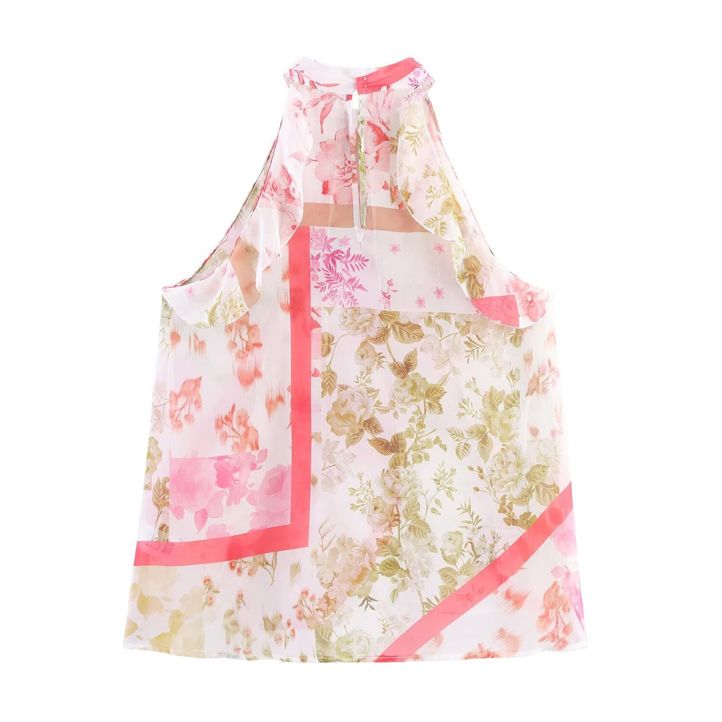 European And American Style Floral Print Layered Decorative Women's Blouse