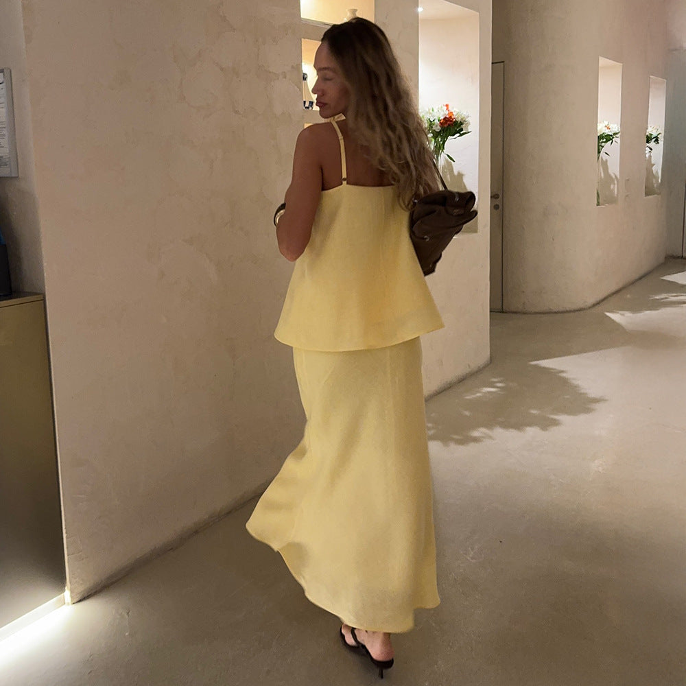 New Elegant And Relaxed Slip Dress With Fishtail Skirt Set