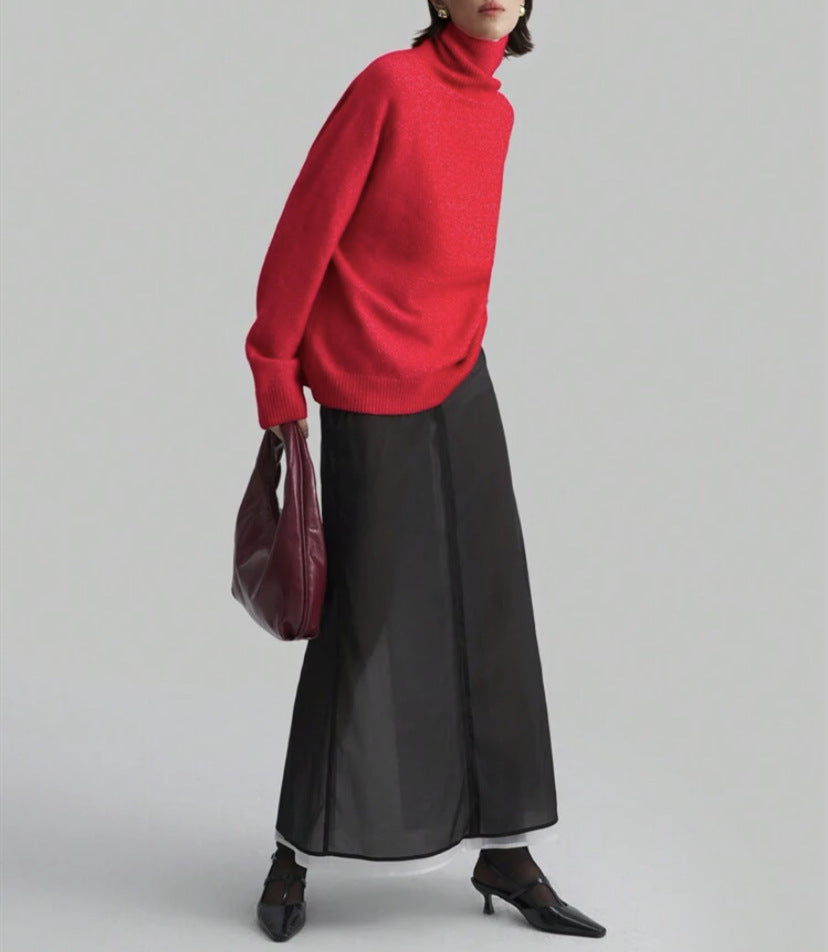 Loose Fitting High Neck Solid Color Sweater