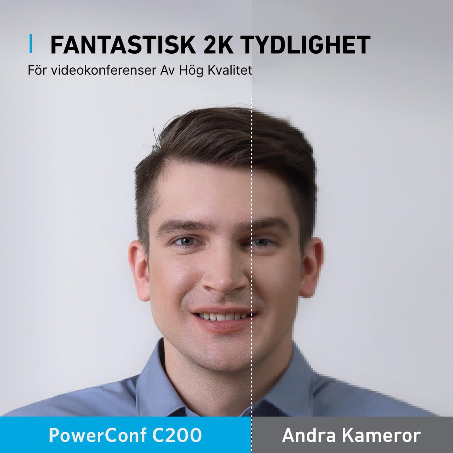 Anker PowerConf C200 2K USB Webcam, Webcam för bärbar dator, datorkamera, med AI-brusreducerande mikrofoner, stereomikrofoner, justerbart synfält, korrigering i svagt ljus, inbyggt sekretesskydd