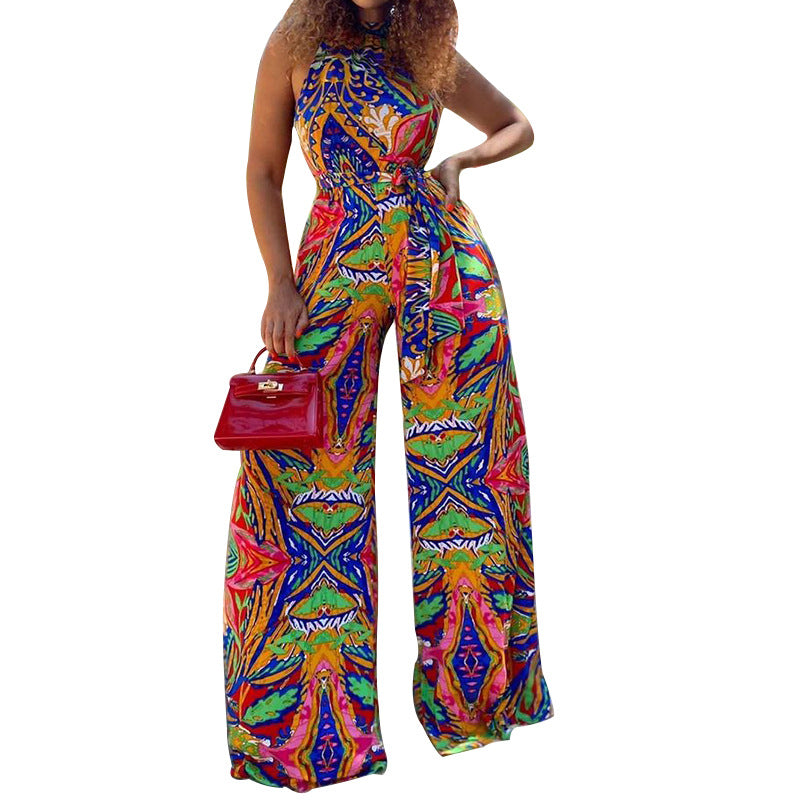 Women's Fashion Loose Sleeveless Printed Trousers