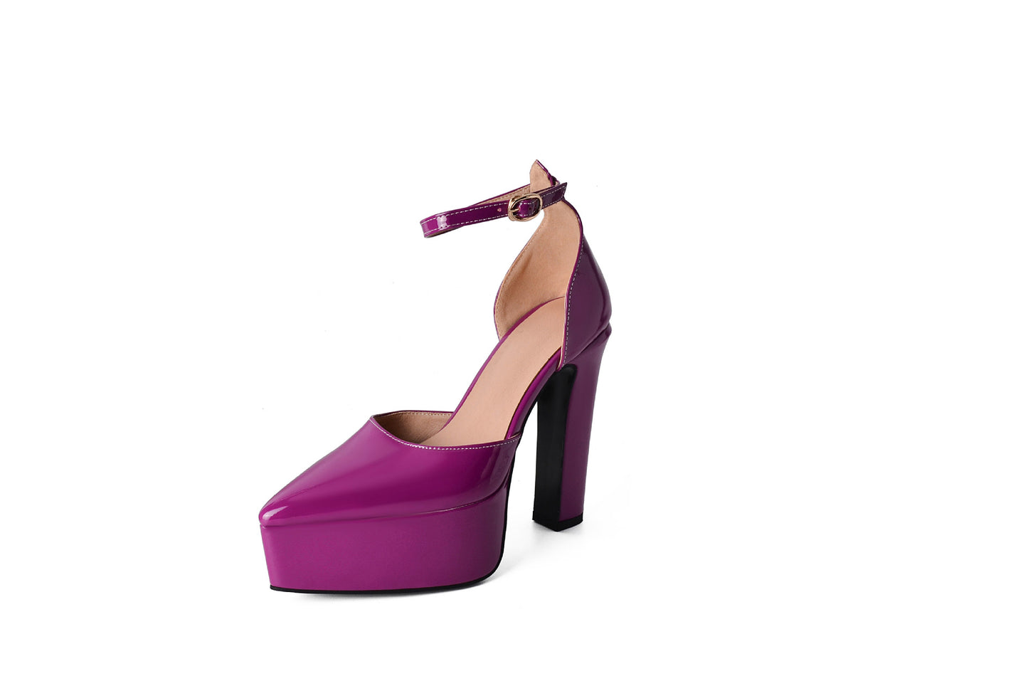 Pointed Patent Leather Buckle Hollow Chunky Heel Sandals