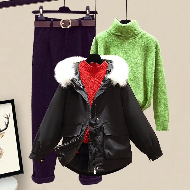 Women's Padded Jacket Sweater Set Made Of Cotton