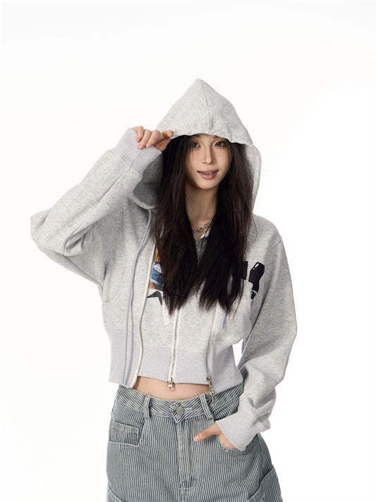 Fake Two Pieces Women's Hooded Sweater Letter Coat