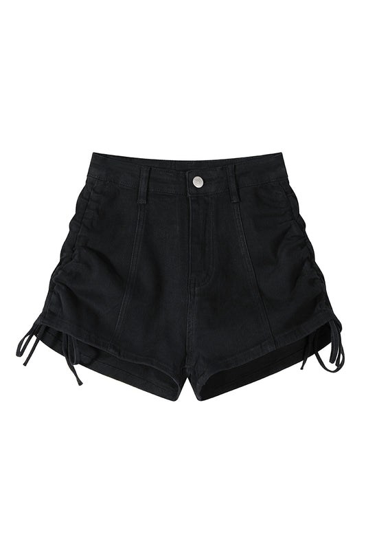 Denim Wide Leg Drawstring Design High Waisted Shorts