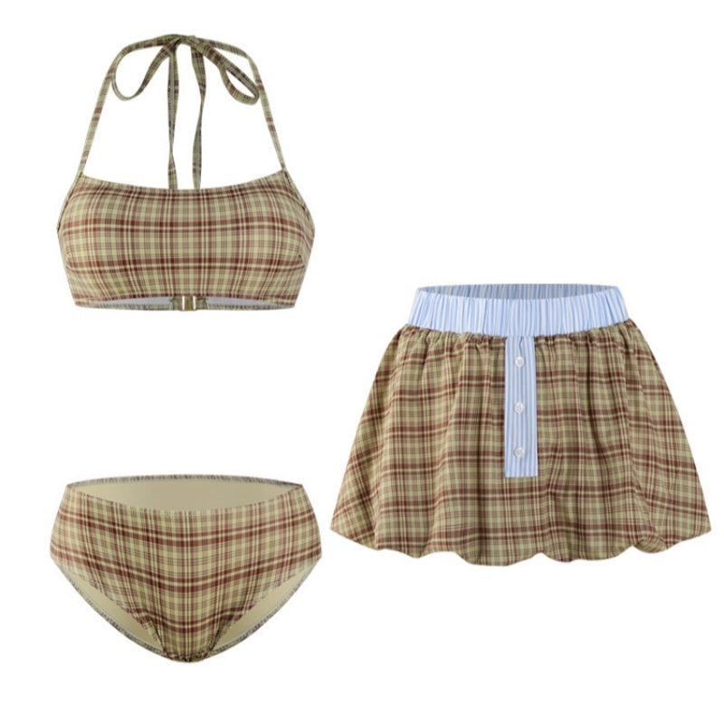 Retro Bloom-shaped Culotte Skirt Slimming Small-chest Spa Resort Swimsuit