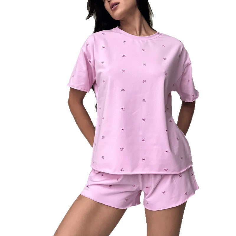 Womens Casual Set Loose And Comfortable Short-Sleeve Top And ShortsPerfect For Home Lounging Or Sleepwear