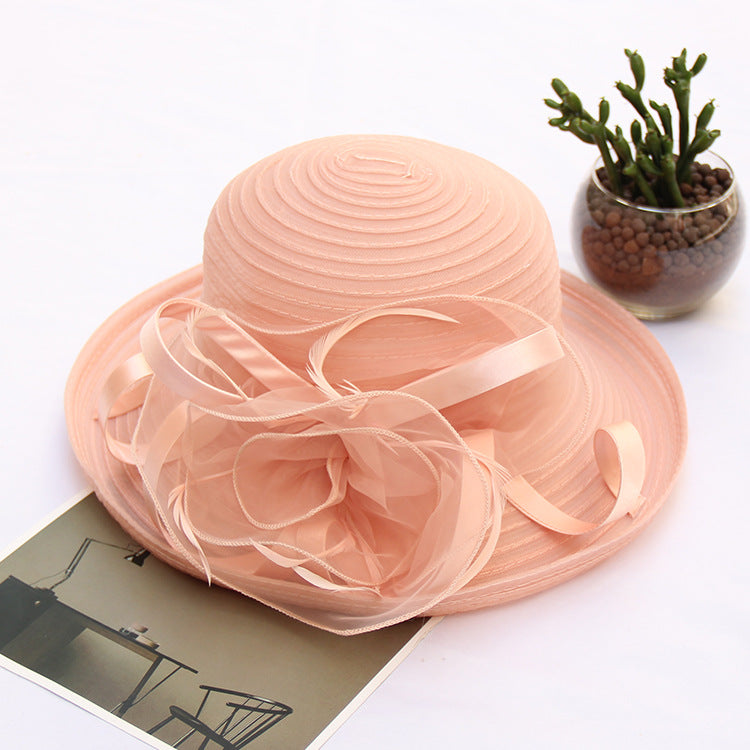 Sun Protection Sun Hat Organza Flower Mesh