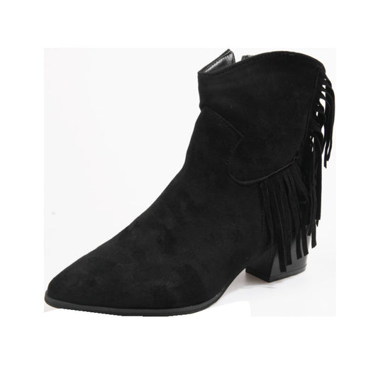 Plus Size Women's Tassel Boots Women's Boots Pointed Toe Thick Heel