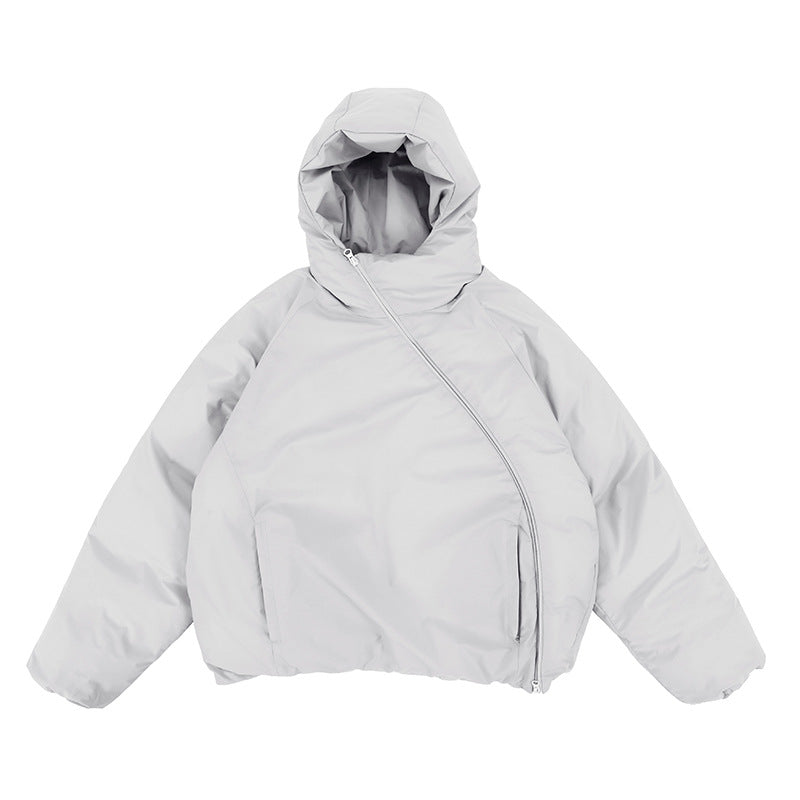 Men's Functional Oblique Zipper Hooded Loose Coat