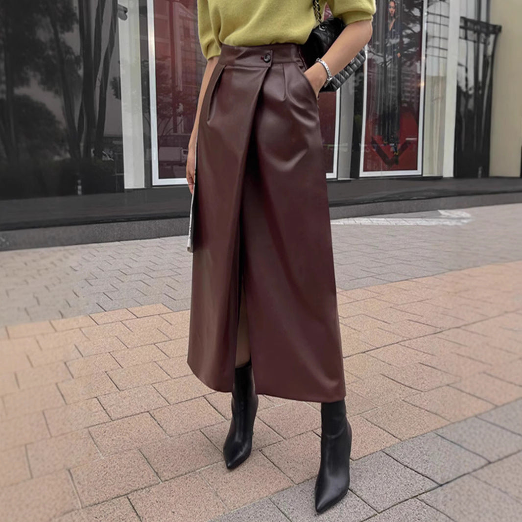 High-waisted Pleated Straight Skirt Petite-friendly Mid-length Bodycon Skirt