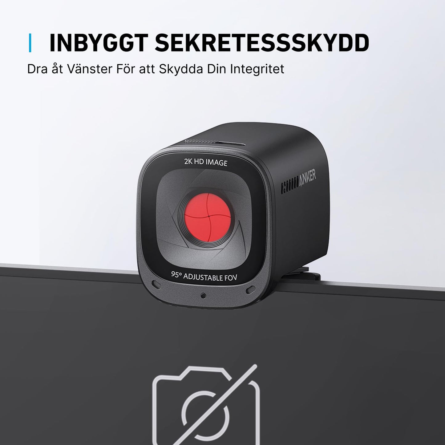 Anker PowerConf C200 2K USB Webcam, Webcam för bärbar dator, datorkamera, med AI-brusreducerande mikrofoner, stereomikrofoner, justerbart synfält, korrigering i svagt ljus, inbyggt sekretesskydd