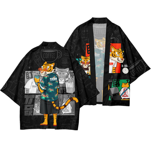 Tiger Print Cosplay Red Shirt Traditional Haori Kimono Women
