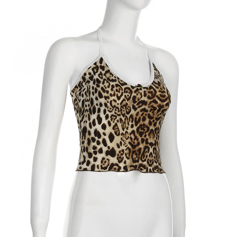 Sexet Pige Leopardprint Blonde Halterneck Snørebånd Camisole