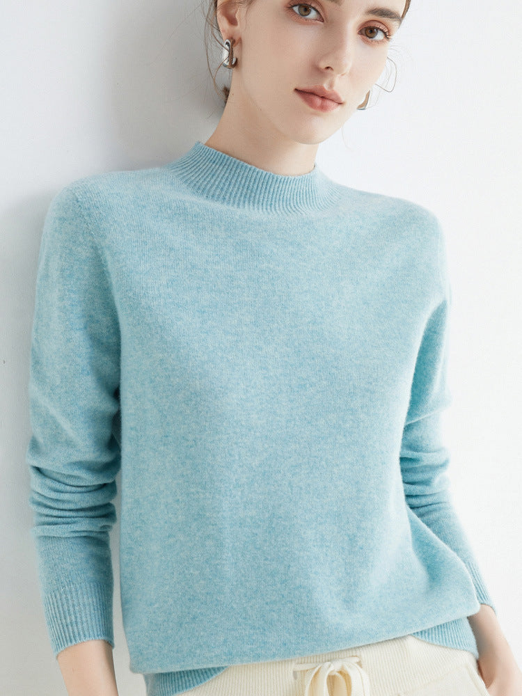 Half High Collar Pure Wool Women's Long Sleeved Knitted Base Sweater