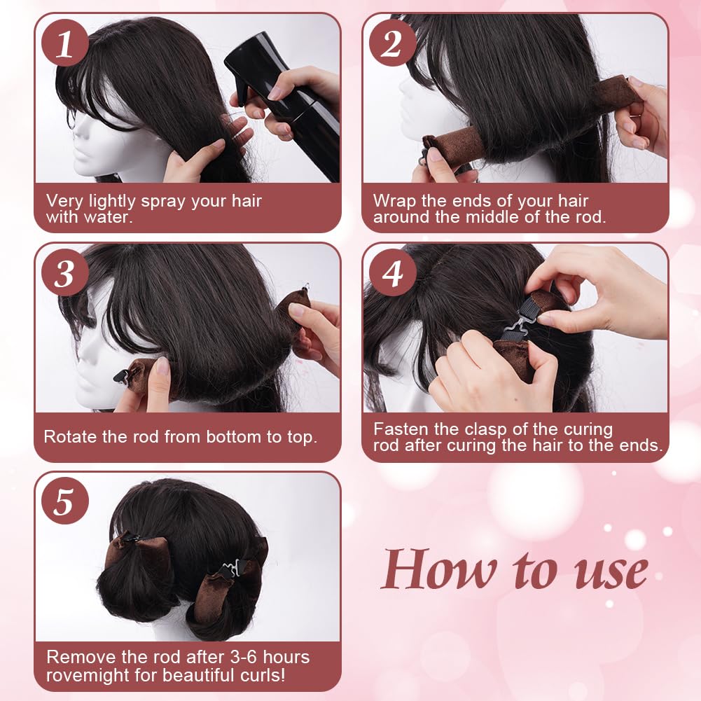 LOPHE 3 st Heatless Hair Curler, Heatless Curls Blowout Stavar Pannband för alla hårtyper, Mjukt hår Roller Stavar med krok (brun, 3pcs)