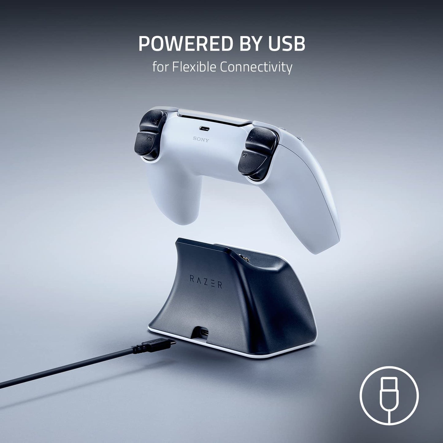 Razer snabbladdningsstativ – snabbladdningsstativ för PlayStation 5-kontroll (snabbladdning, böjd vagga, driven med USB, enhandsnavigation) midnattssvart