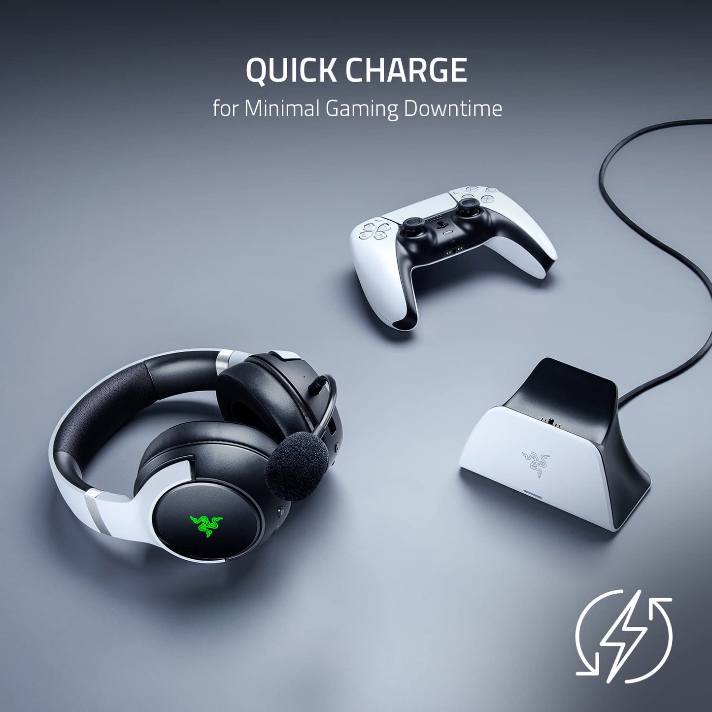 Razer snabbladdningsstativ – snabbladdningsstativ för PlayStation 5-kontroll (snabbladdning, böjd vagga, driven med USB, enhandsnavigation) midnattssvart
