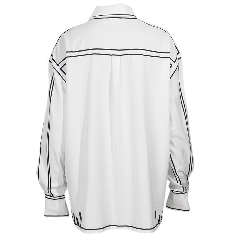 Hand-painted Black And White Printing Color Contrast Shirt