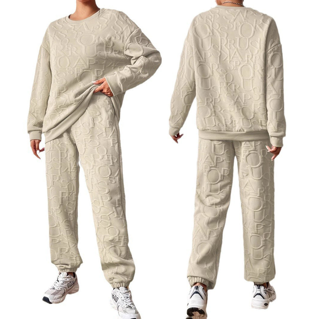 Round Neck Knitted Fashionable Letter Sweater Suit Women