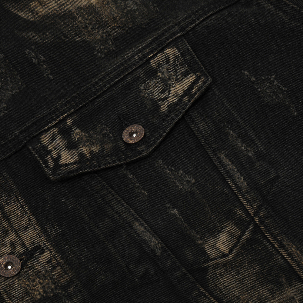 Waste Soil Wind Spray Painting Ripped Distressed Denim Clothes Jacket