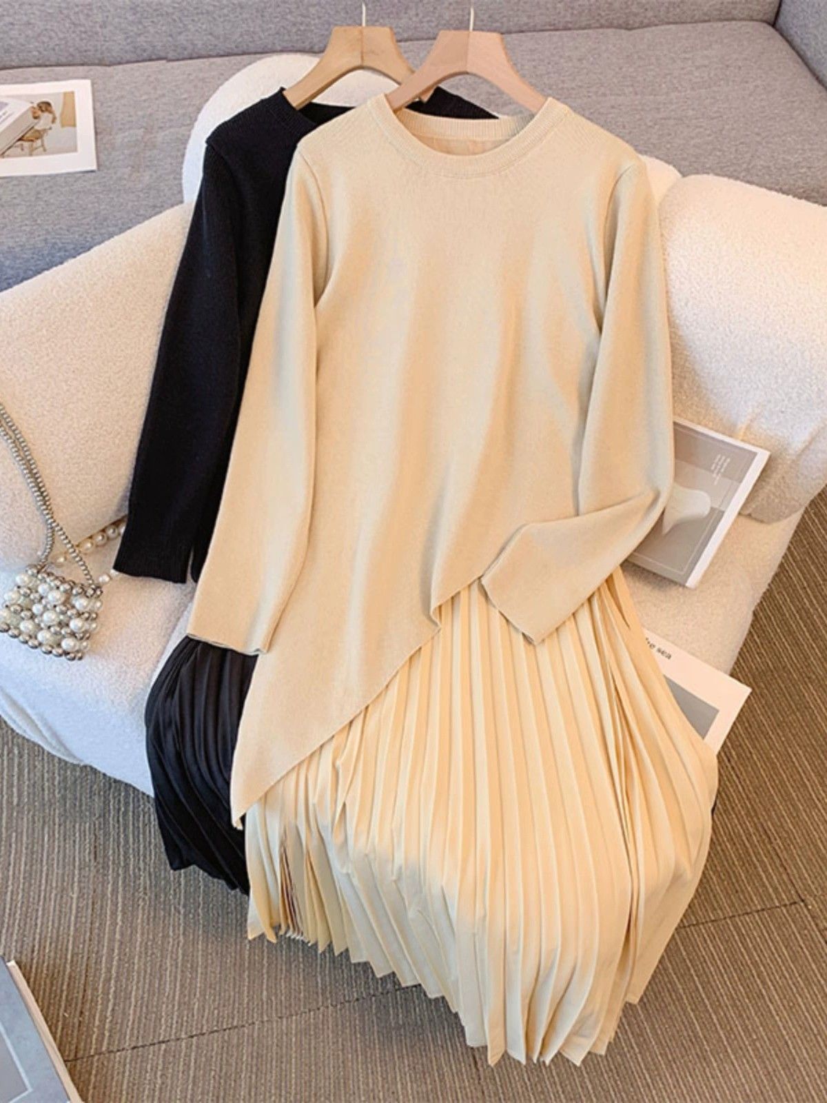 Irregular Patchwork Fake Two-Piece Dress For Women FallWinter