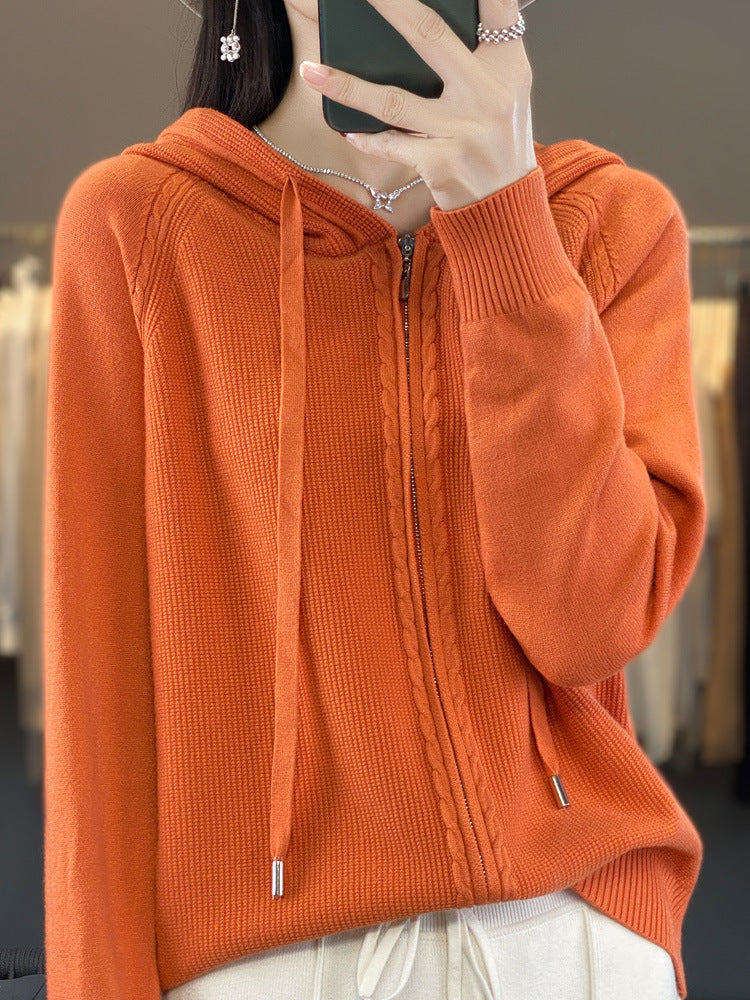 Double Zipper Cardigan Sweater Hoodie Loose-fitting Hoodie Long Sleeve