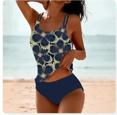 Women's Casual Retro Print High-waist Bikini Set