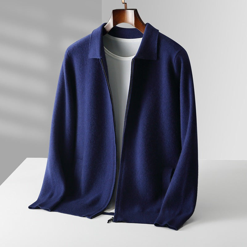 Outer Wear Lapel Thickening Oversized Knit Zipper Cardigan