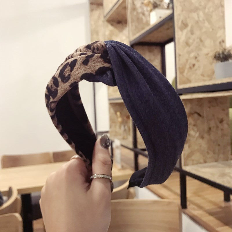Fabric Leopard Print Solid Color Cross Headband