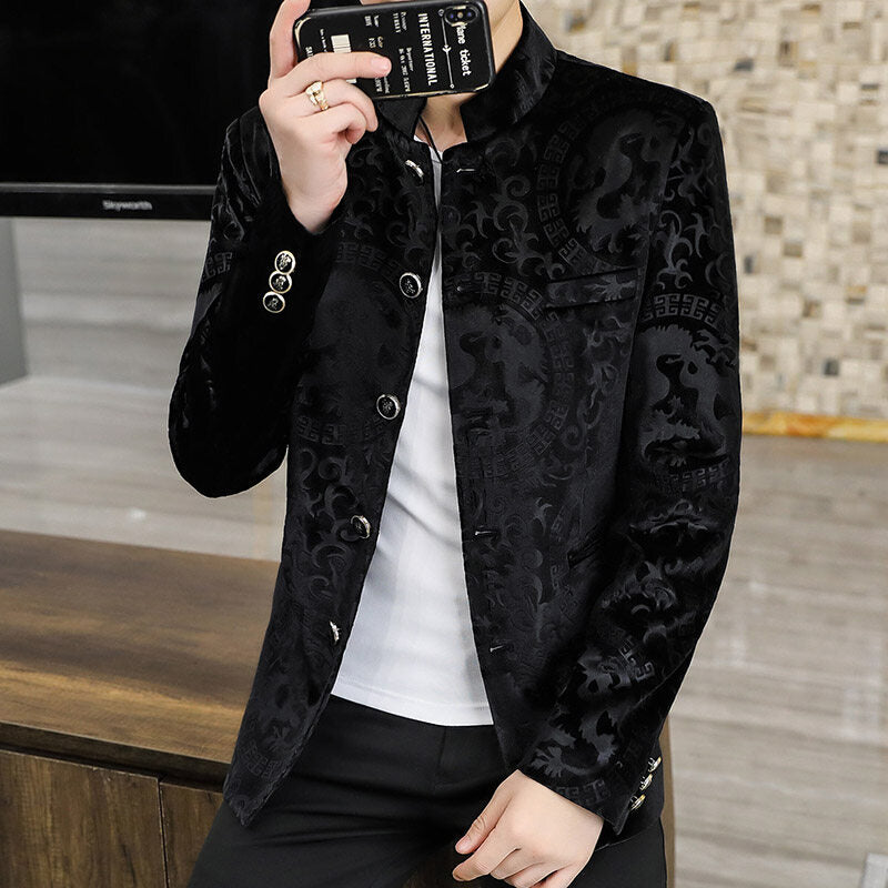 Stand Collar Korean Silk Cotton Suit Men's Jacket