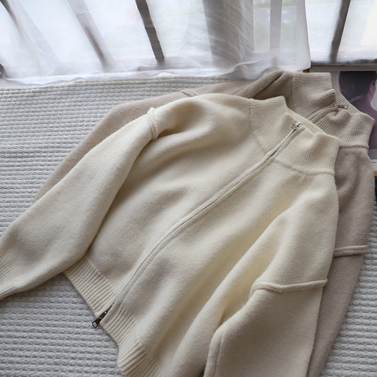 Løs ensfarvet premium sweaterjakke