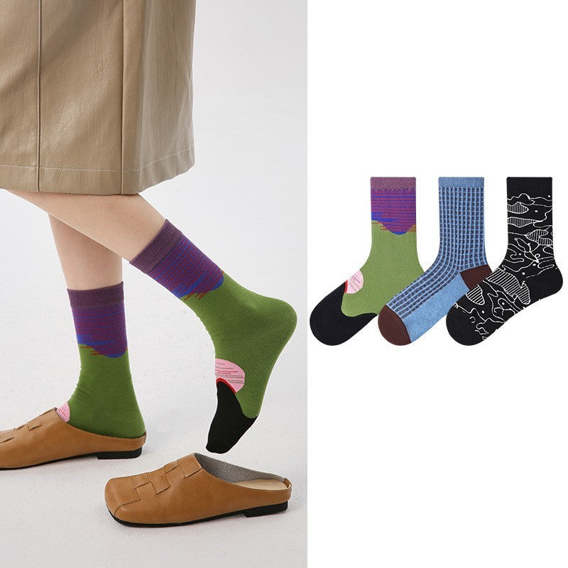 Classic Contrast Color Plaid Warmth Retention Material Tube Socks