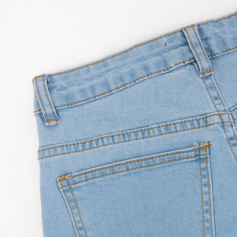 Women's Solid Color High Waist Curl Denim Shorts