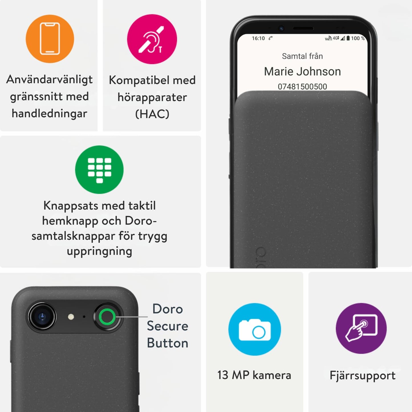DORO – Vikbar Smartphone Doro Aurora A21 – Seniortelefon – Lätt att Använda – Assistansknapp med GPS-positionering – Kompatibel med Hörapparater – USB-kabel ingår – Vit