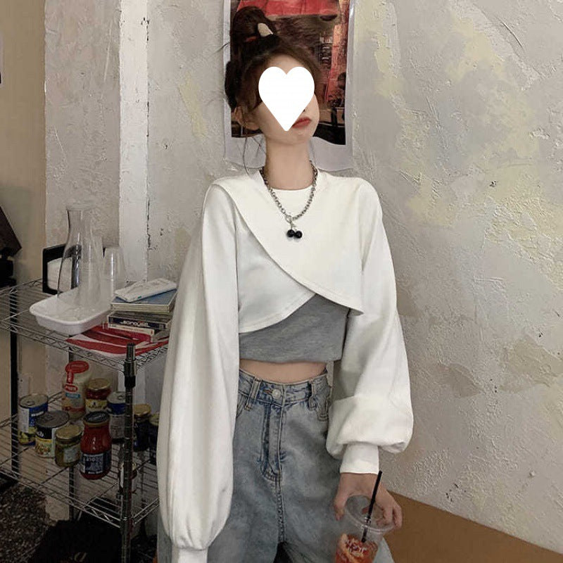 Irregular Short Long-sleeved Sweater Women's Vest Two-piece Set