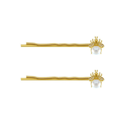 Two Small Bee Pearl Hairpins Micro-inlaid Word Clip