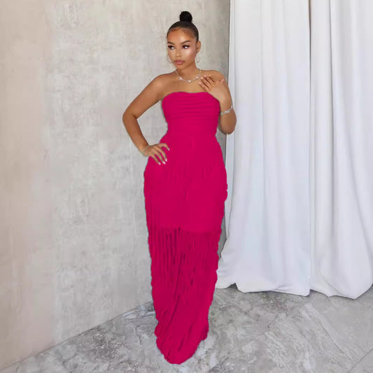European And American Fashion Elegant Tube Top Sexy Wave Pattern Sleeveless Comfortable Soft Jumpsuit