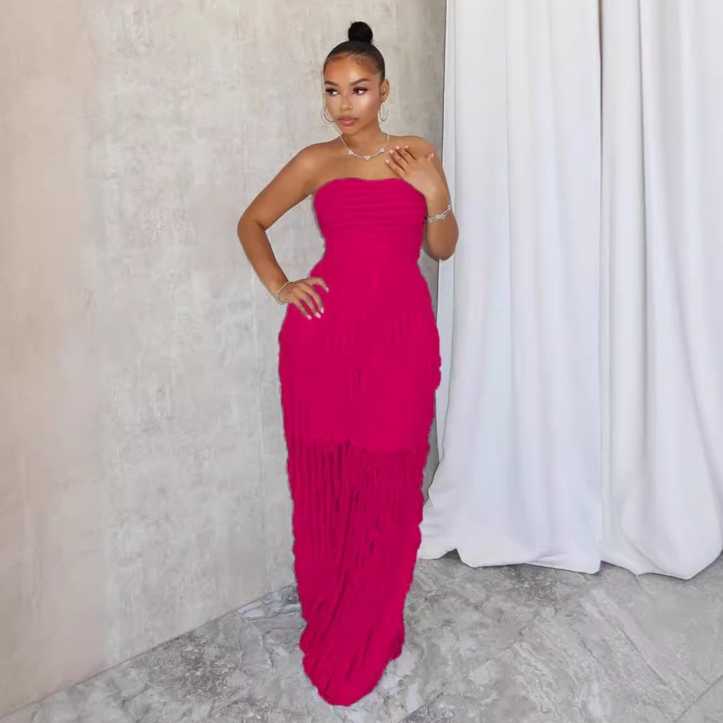 European And American Fashion Elegant Tube Top Sexy Wave Pattern Sleeveless Comfortable Soft Jumpsuit