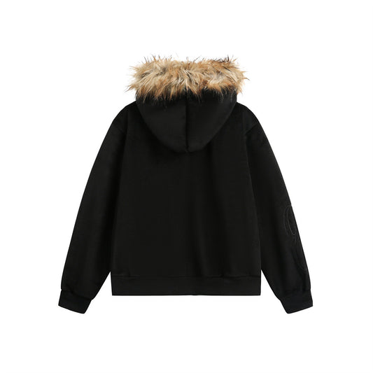 American Retro Men's Sweater Hooded Fur Collar Cardigan