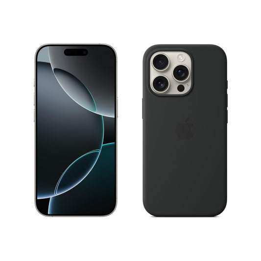 Apple iPhone 16 Pro (256 GB) - naturligt titan + Silikonskal med MagSafe - svart