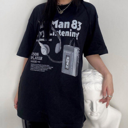 Kvinders bomulds kortærmede T-shirt sommer mode koreansk tegneserie løs halv-ærme top