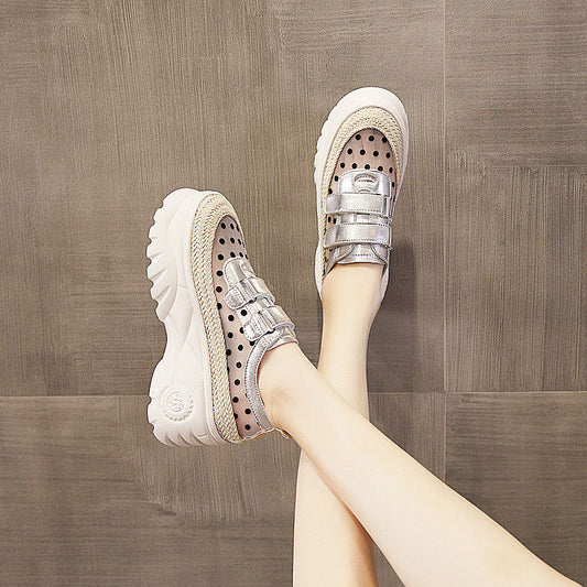 Women's Summer Breathable Mesh Thick-soled White Shoes