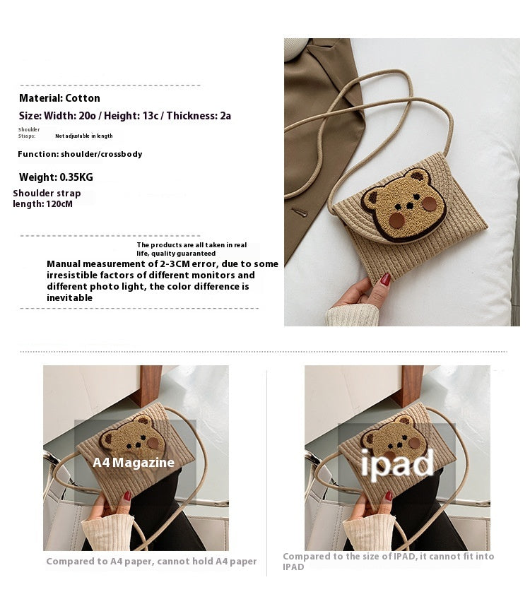 Women's Popular Woven Envelope Cute Bear Bohemian Shoulder Messenger Bag