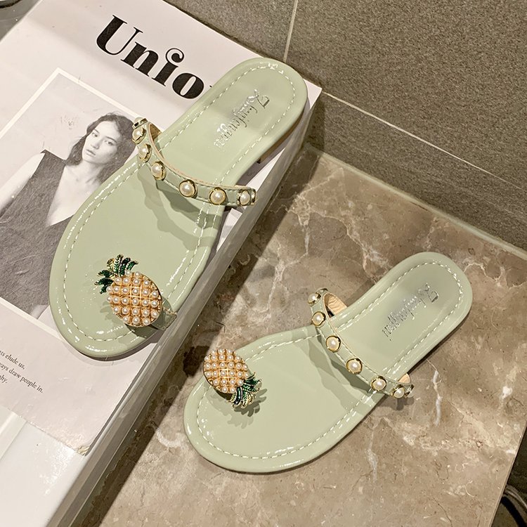 Pineapple Pearl Slippers Female Summer Flip Flops Outer Wear Flat Sandals And Slippers