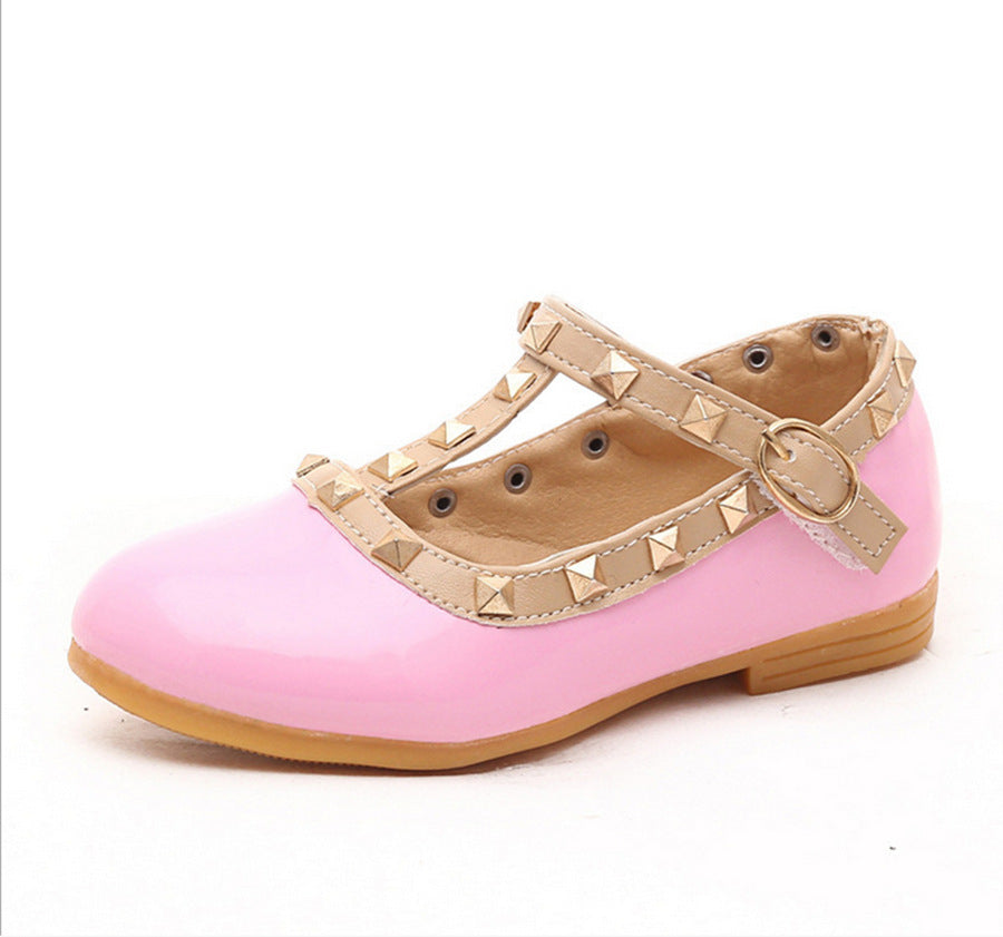 Korean version of the autumn children's shoes fashion explosion models girls single shoes wholesale rivet dance princess shoes direct sales