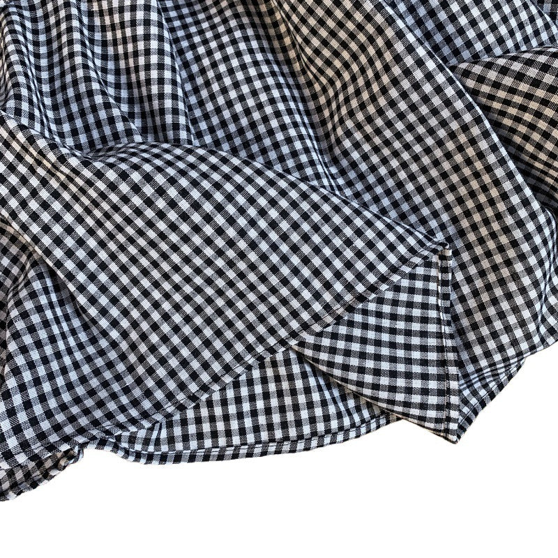 Summer Elastic Waist French Black And White Plaid Irregular A- Line Skirt