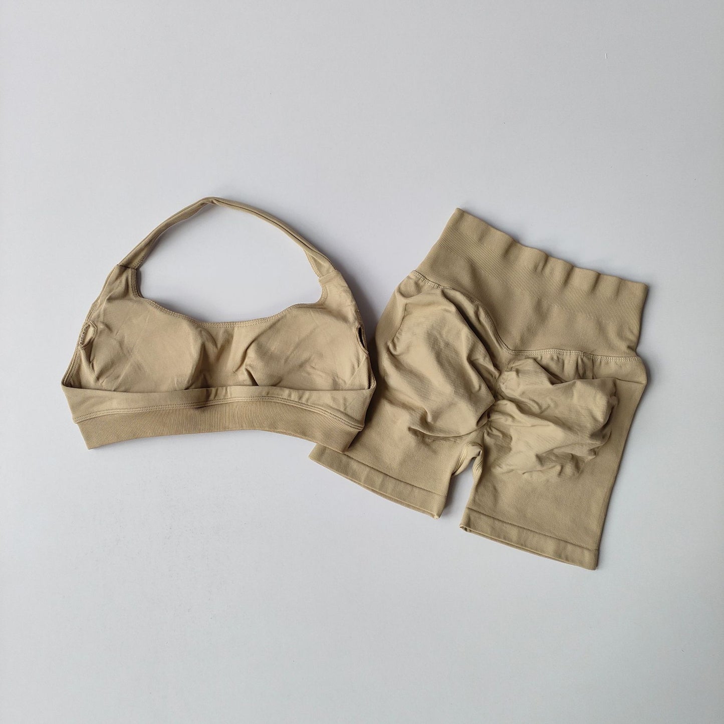 Silk Halter Bra And Peach-butt Shorts Yoga Set