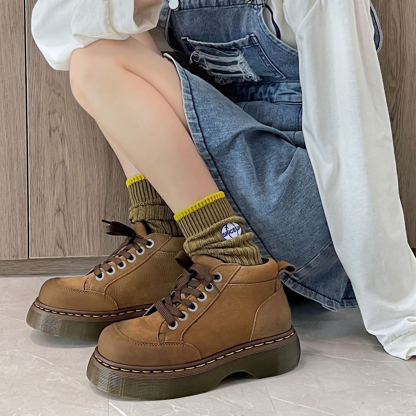 Short Dr Martens Female Lace-up Platform Worker Boots
